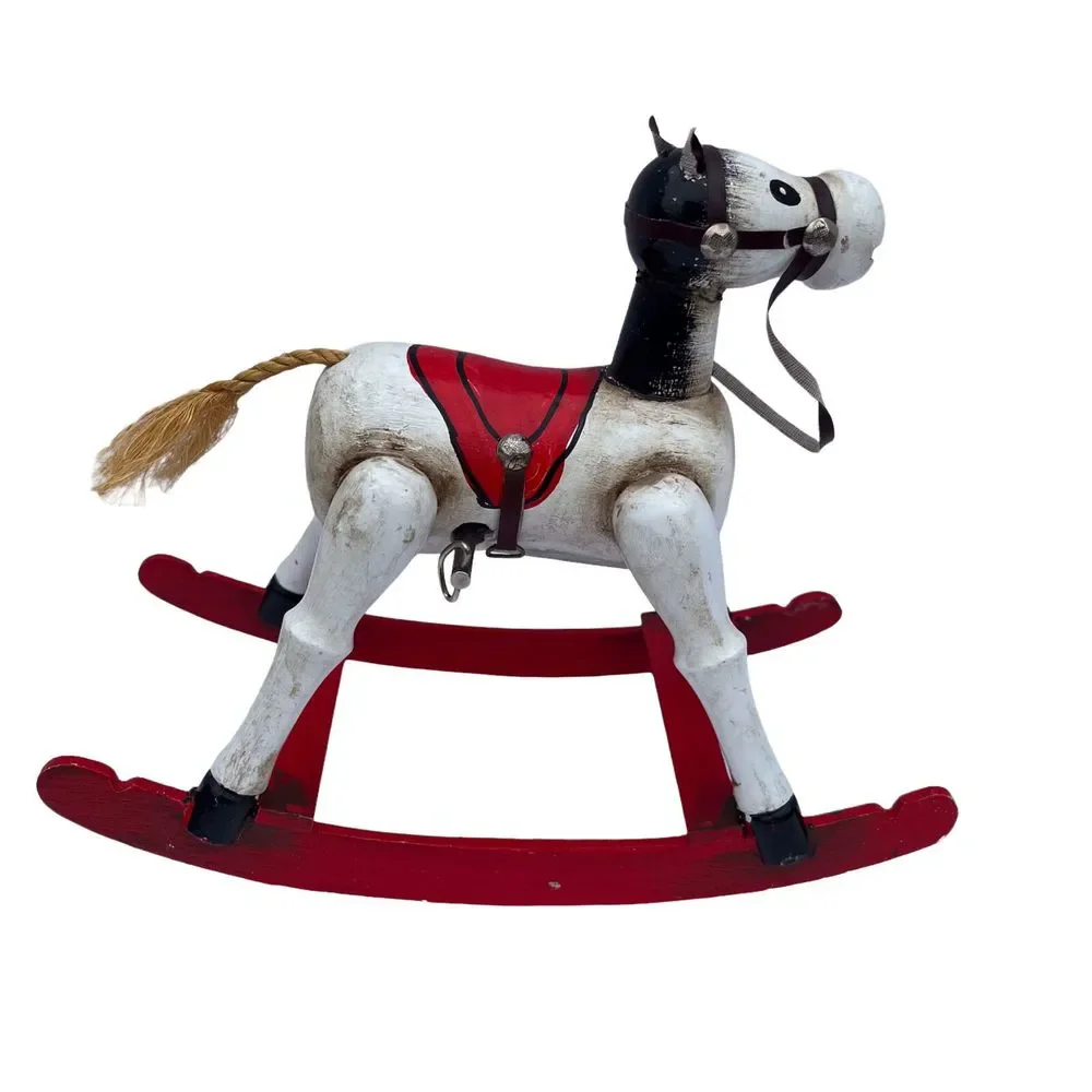 Vintage Enesco Musical Wooden Rocking Horse Plays Toyland 1979‎ Made in Taiwan